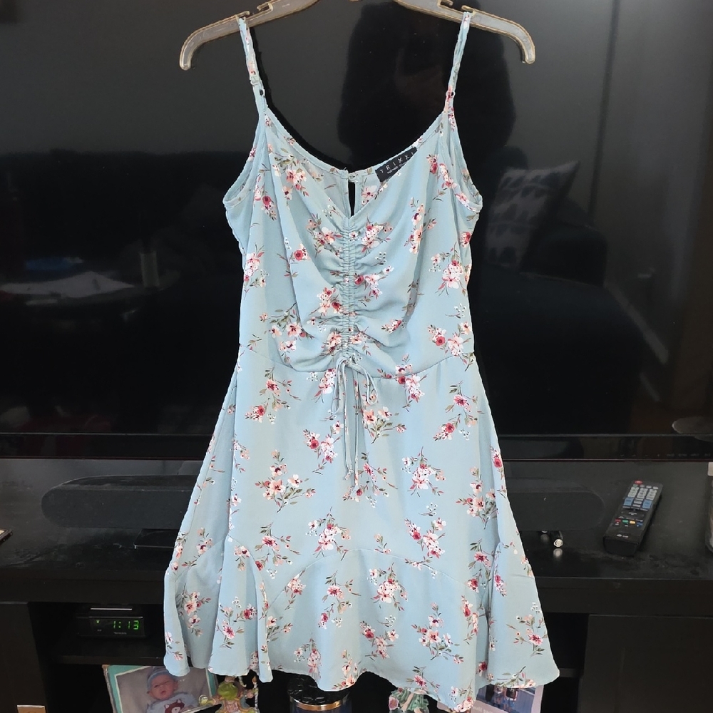 Trixxi Floral Midi Dress - Light Mint Green and Redish Colored Flowers